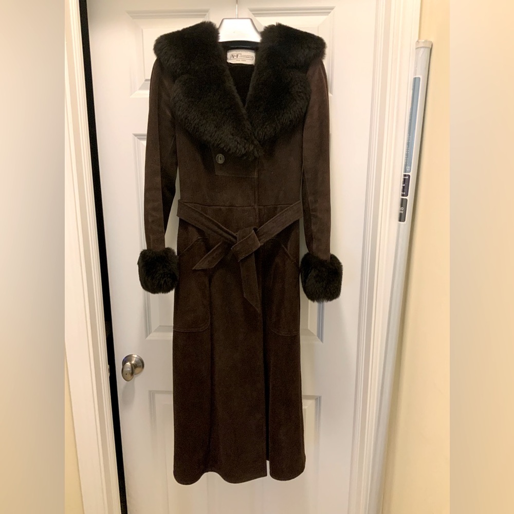 Dark Brown Shearling Full Length Coat